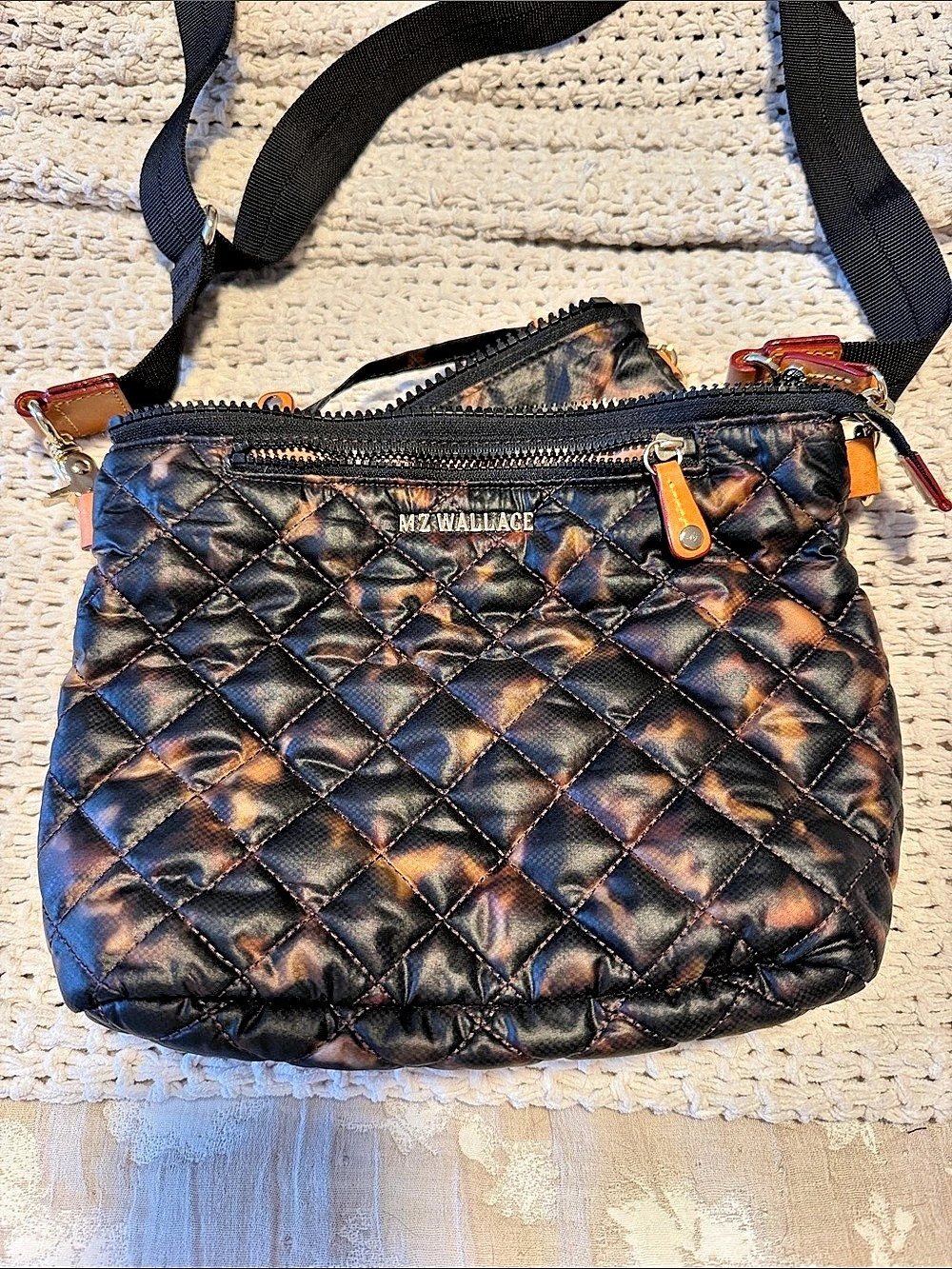MZ Wallace Metro Crossbody Bag in Black & Brown Tortoise
